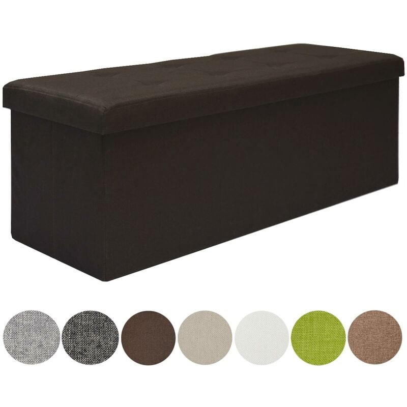 Coffre de Rangement xxl pliante 110x38x38cm incl 2 cloisons 120L Pouf pliable Repose-pieds rectangulaire rembourré 3 places Marron Foncé - Dunedesign