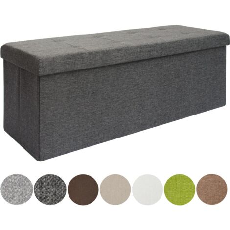 DuneDesign Coffre de Rangement XXL pliante 110x38x38cm incl 2 cloisons 120L Pouf pliable Repose-pieds rectangulaire rembourré 3 places Gris Foncé