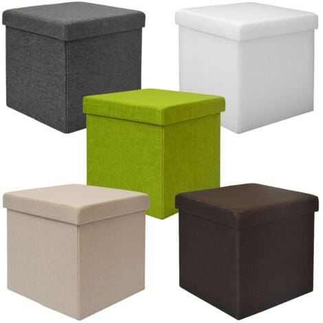 DuneDesign Faltbarer Sitzhocker 38cm Fußhocker Polsterhocker mit ca 42L Stauraum Sitzwürfel Sitzkasten Ottomane Leinen Dunkelgrau