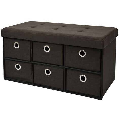 DuneDesign folding Ottoman 76x38x38cm 6 drawers 80L rectangular Storage Bench upholstered lid seat for 2 container to store objects Dark Brown