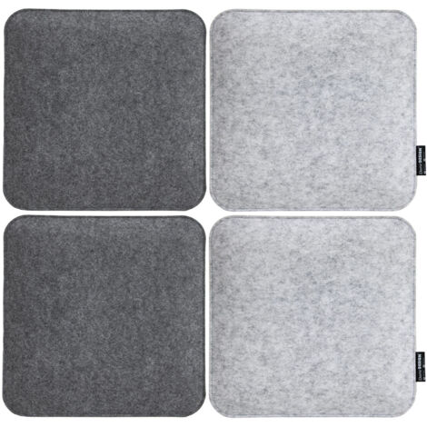 Dunedesign – Lot de 4 coussins de chaise en feutre 35x35x3cm – Rembourrage polyester indéformable – Double face gris clair/dark – Lavable à 30°