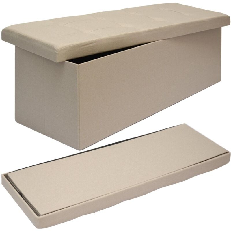 

Otomana XXL Banca plegable 110x38x38cm incl 2 paredes divisorias 120L pie de cama rectangular sofá forrado con tela 3 plazas Beige - Dunedesign