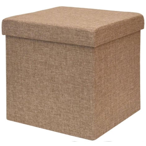 DuneDesign Poggiapiedi a cubo 38cm apribile contenitore Sgabello quadrato imbottito pieghevole Pouf contiene 42L Marrone Chiaro