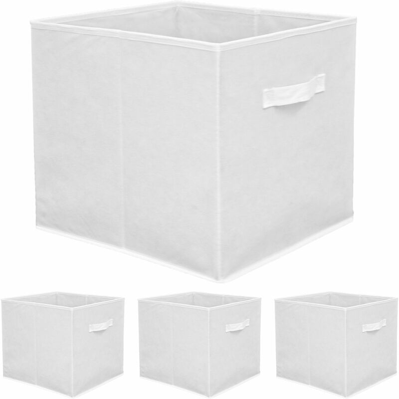 Image of Set 4 Scatole Portaoggetti box pieghevole 33x38x33cm cestino contenitore cesta con maniglie in tessuto Bianco - weiss - Dunedesign