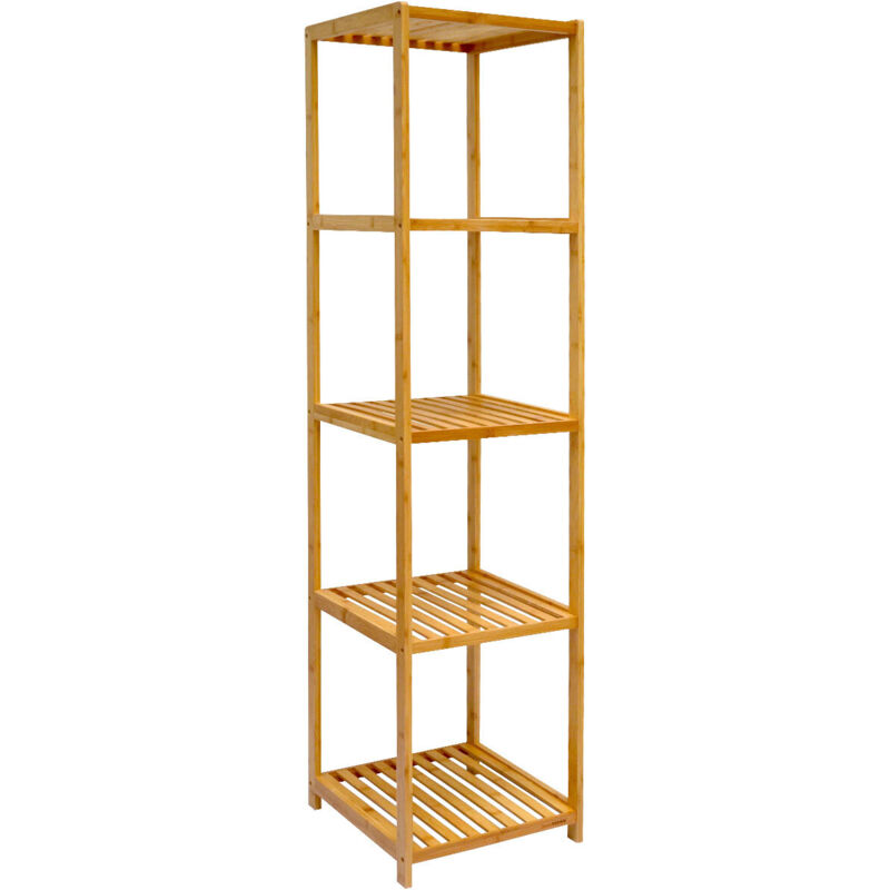 Tagère en bois 38x39,5x162,5cm 5 tablettes superposées lattes en bambou meuble à rayonnages de salle de bain