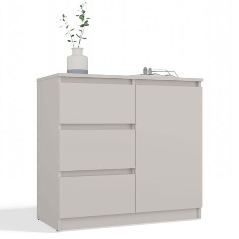 DUNJA - Cómoda 1 puerta 3 cajones para salón o dormitorio, color beige