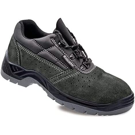 Dunkelgraue perforierte Spaltleder-Sicherheitsschuhe S1P SRC Größe 37 Blackleather