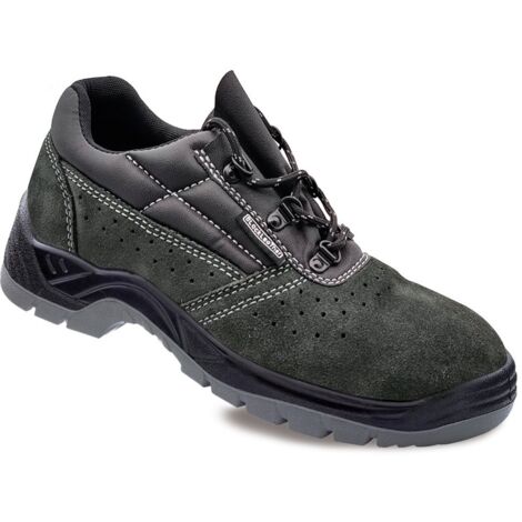 Dunkelgraue perforierte Spaltleder-Sicherheitsschuhe S1P SRC Größe 42 Blackleather