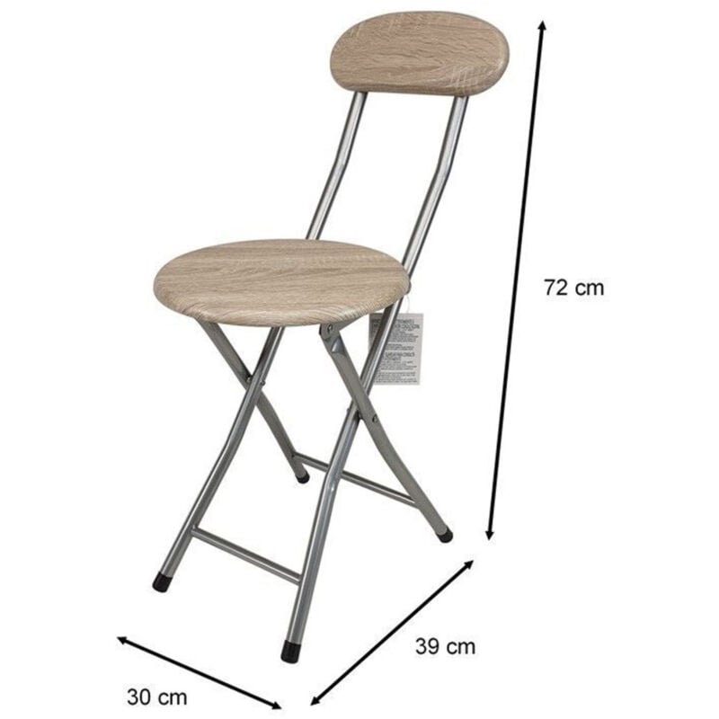 Image of Trade Shop Traesio - Trade Shop - Klapphocker aus dunklem Holz und Metall mit Rückenlehne Camping -