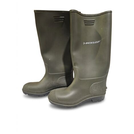 DUNLOP - Bottes de travail montantes - Vert olive - Semelle crantée adhérente - Imperméable - Voir photos