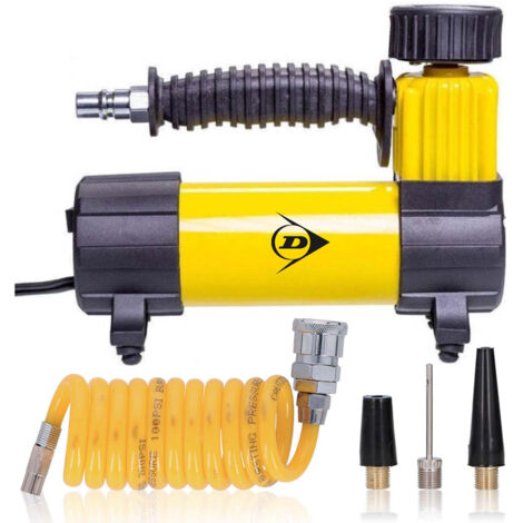 Dunlop – Compresseur d'air 12V 100PSI – Gonflage rapide pneus auto et vélo – Alimentation 12V allume-cigare – Design compact et portable