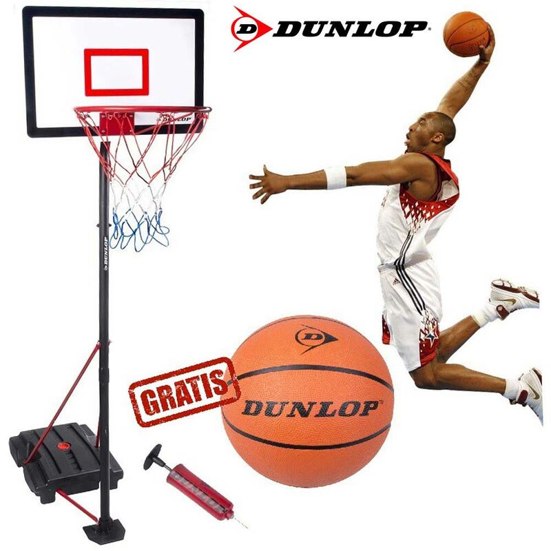 Basket ball Panier avec Panneau adjustable 205 cm + Balle à Pompe Dunlop