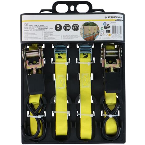 Dunlop - Transportriemen mit Spanner 4 Stk. 5m / 150 kg Spanngurte in Gelb