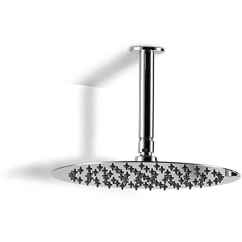 Dunn 250mm Thin Round Brass Swivel Shower Head Round and 250mm Ceiling Arm Chrome