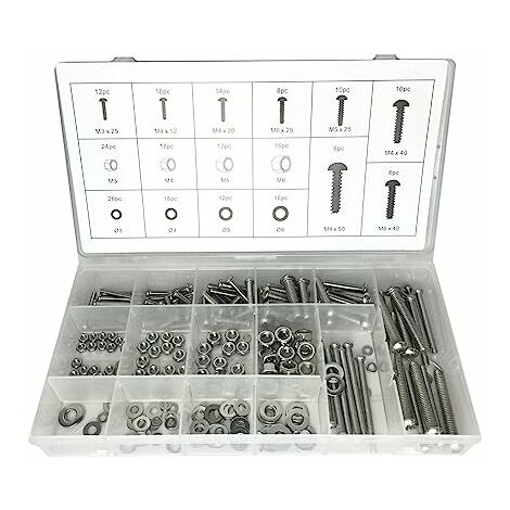 Dunnet Tools 246 Piece Nuts And Bolts Set M3 M4 M5 M6 Bolt Assortment Bolts And Nuts Set DIY Construction Automotive Fasteners In Storage Case Stainless Steel Hex Bolts