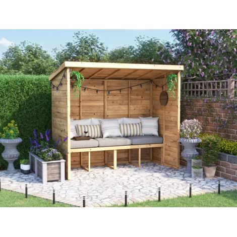 Dunster House Garden Arbour With Pent Roof, W2.4m x D1.2m / W8' x D4', Pressure Treated, Apocallipo