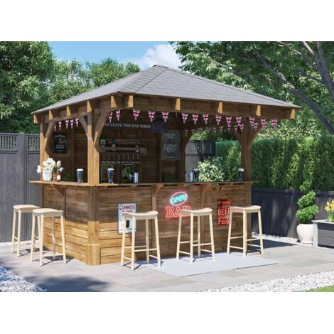 Dunster House Garden Bar 3 x 3 metres Wooden Outdoor Pub Shed Gazebo Barzebo Leviathan (Back Walled)