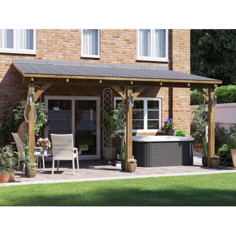 Dunster House Lean To Wooden Gazebo Canopy Kit 5m x 3m Patio Garden Shelter with Roof Shingles Leviathan