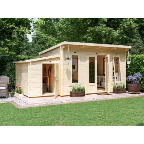 Dunster House Log Cabin Garden Office 5.5 x 3 Metres Summerhouse Terminator Pent with Storage Room