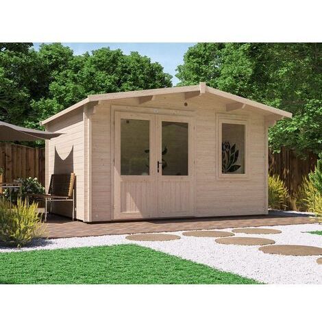 Dunster House Log Cabin Rhine 4m x 3m Garden Summer House Home Office Shed 45mm Walls, Double Glazed and Roof Shingles