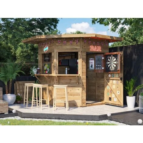 DUNSTER HOUSE LTD. Dunster House Outdoor Bar Shed 2.4m x 2.4m Pressure Treated The Corner Hangover Garden Bar III