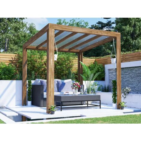 DUNSTER HOUSE LTD. Pergola with Roof 3.5m x 2.5m Pressure Treated Wooden Gazebo Shelter Terracube