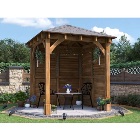 Dunster House Wooden Gazebo Kit Louvre Walled 2.5m x 2.5m Heavy Duty Garden Shelter Roof Shingles Leviathan