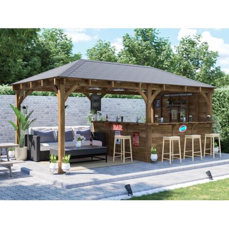 Dunster Wooden House Garden Bar 6m x 3m Outdoor Pub Shed Gazebo Kiosk Counter Barzebo Leviathan Side Wall