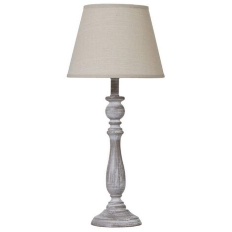 Dunum Column Table Lamp with Linen Shade - Wood - L13 x W13 x H44 cm - White