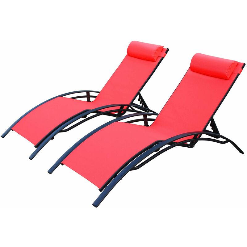 Duo de bains de soleil en aluminium et textilène Louisa Anthracite / Corail - Anthracite