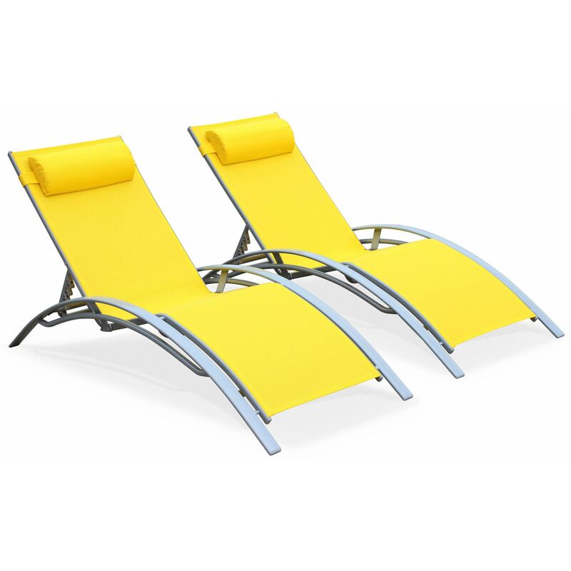 Duo de bains de soleil en aluminium et textilène Louisa Gris / Jaune