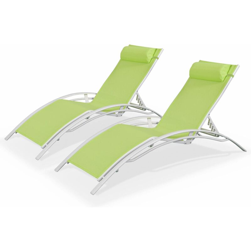 Duo de bains de soleil en aluminium et textilène Louisa Blanc / Vert