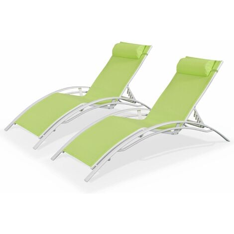 Duo de bains de soleil aluminium - Louisa Vert pomme - Transats aluminium et textilène