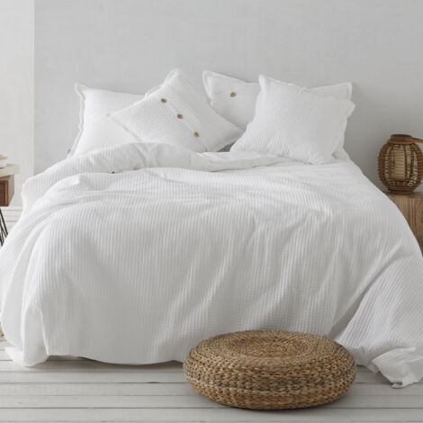 Dúo de funda nórdica de algodón Banús blanco - Cama de 135/140 cm - Cierre con clips