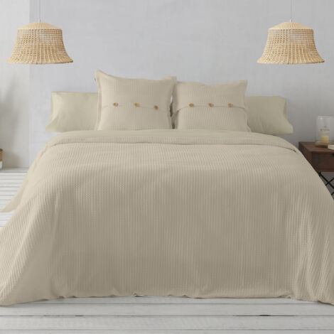 Dúo de funda nórdica de algodón Banús piedra - Cama de 135/140 cm - Cierre con clips