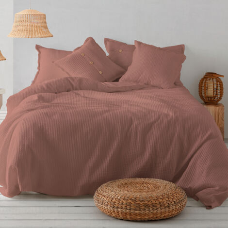 Dúo de funda nórdica de algodón Banús terracota - Cama de 150 (2 alm) cm - Cierre con clips