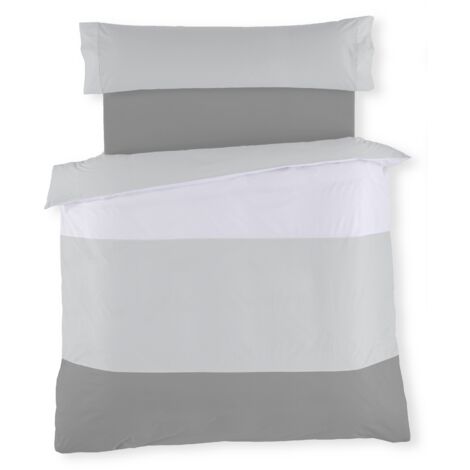 Dúo de funda nórdica tricolor - Blanco-Perla-Plomo - Cama de 150 cm.