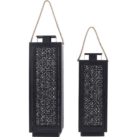 Duo de Lanternes Métal Ajouré Noir