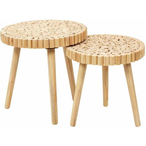 Duo de tables gigognes en MDF effet rondins de bois - Longueur 40 Largeur 40 Epaisseur 40cm - Marron