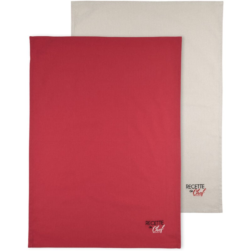 Homemaison - Duo de torchons brodés Rouge 50x70 cm - Rouge