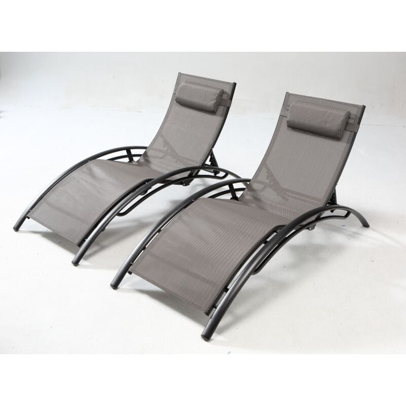 Concept-usine - bahia - Lot de 2 transats ajustable gris et noir en aluminium