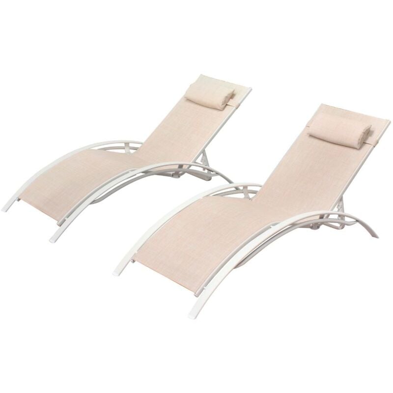 Concept-usine - Bahia Ecru/Blanc x2 : lot de 2 transats empilables et ajustables en aluminium et toile pvc