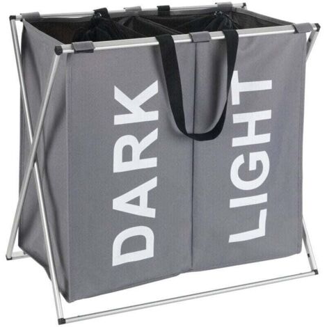 Duo „Dunkel & Hell“ Faltbarer Wäschekorb, 2-teiliger Wäschekorb mit Tragegriff, 120 l Fassungsvermögen, Polyester-Aluminium, 59 x 57 x 38 cm, Grau