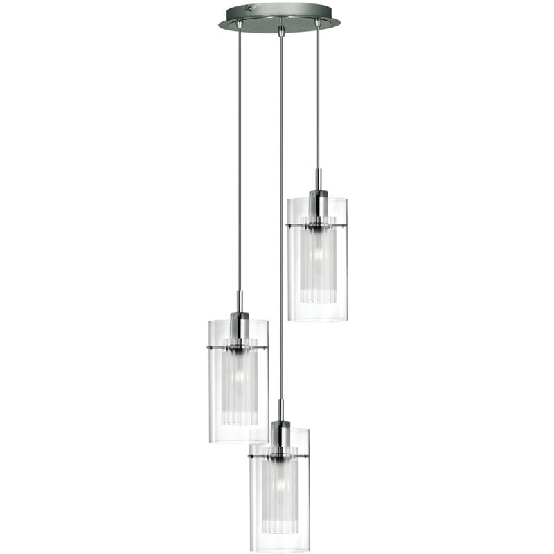 Lampadario Contemporaneo Duo 1 Acciaio Argento Vetro Cromo 3 Luci E14
