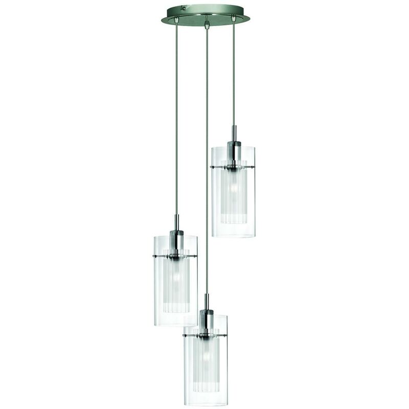 Image of Lampadario Contemporaneo Duo 1 Acciaio Argento Vetro Cromo 3 Luci E14