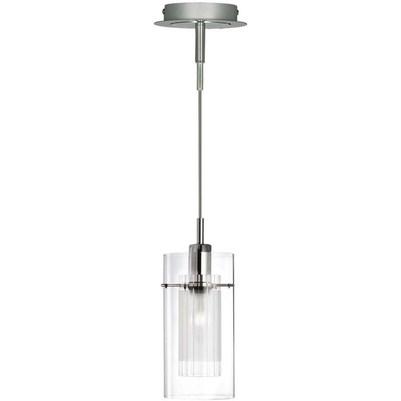 Image of Duo i, lampada a sospensione doppio vetro in acciaio satinato Argento satinato / acciaio cromato, vetro