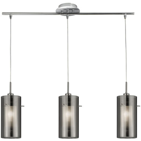 Duo II 3Lt Bar Pendant - Argento satinato e vetro fumé