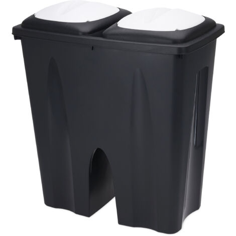 Duo Mülleimer 50 Liter schwarz mit Push Deckel in weiß - 2x 25 L - Kunststoff Doppel Abfalleimer recycelbar mit Klappverschluss