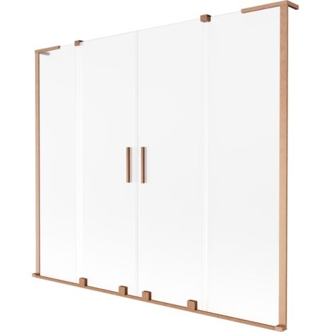 Duo parav谩n de ba帽era Mexen Velar L 2 hojas deslizantes 170 x 150 cm, escarcha, cobre cepillado - 896-170-003-32-65