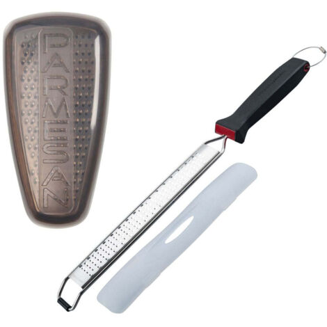 Duo Râpe à zeste longue à gros grain avec couvercle de protection 42 cm et Râpe à parmesan et sa boîte de rangement 19 cm FM Professional Gourmet
